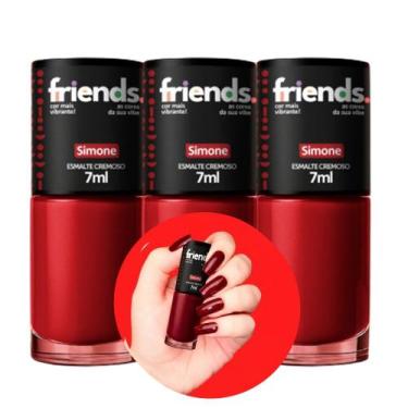 Imagem de Kit 3 Esmalte Vermelho Cremoso Simone Friends 7ml Cor Vibrante