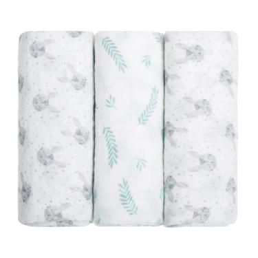 Imagem de Cueiros Soft Estampado Coelhinho 3 unds 1mx80cm Papi Baby