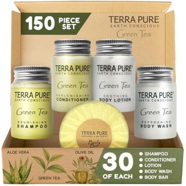 Imagem de Terra Pure Hotel Soaps and Toiletries Bulk Set | 1-Shoppe All-In-Kit Amenities for Hotels | 1oz Hotel Shampoo & Conditioner, Body Wash, Body Lotion & 1.25oz Bar Soap Travel Size | 150 Pieces