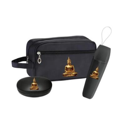 Imagem de Kit Necessaire Bolsa Executiva Buda Com Estojo e Saboneteira - Preto -