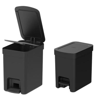 Imagem de Lixeira com Pedal Trium 6L Plastico Anti Odor Preta para Banheiro Ou