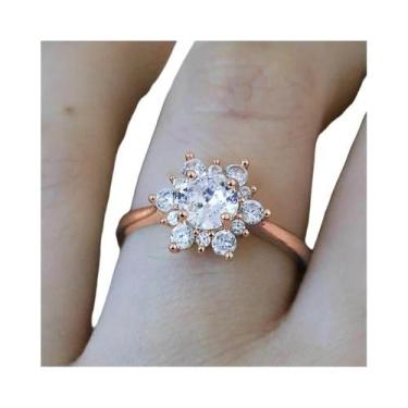 Imagem de Anel De Noivado Feminino Em Formato De Flor Com Zircônia Cúbica Brilha