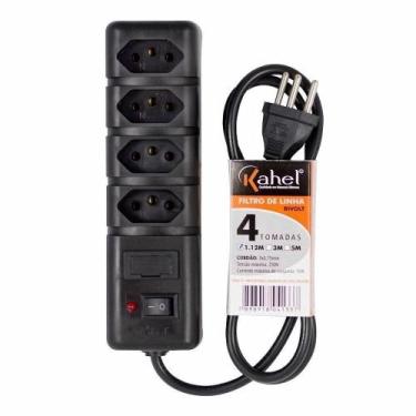 Imagem de Filtro de Linha Com 4 Tomadas Preto 2P+T 10A 1M Bivolt NBR14136 - KAHE