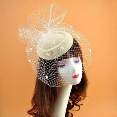 Imagem de Acessório De Cabelo Chapéu De Lã Retrô Preto Com Véu Pequeno Para Fest