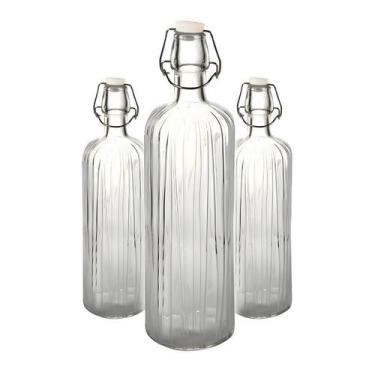 Imagem de Kit 3 Garrafa De Vidro Água Suco Refrigerante 1l Transparente - CLICK 