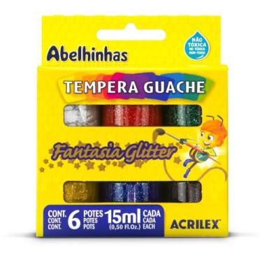 Imagem de Tinta Guache com Glíter 15ML  6 Cores  Caixa com 6 Unidades - Acrilex