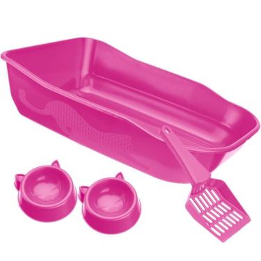 Imagem de Kit Caixa de Areia para Gatos Durapets Furba Grandes Plástico 100% Reciclado Rosa 4 Peças