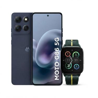 Imagem de Kit Motorola Moto G86 5G 256GB Grafite + Smartwatch Moto Watch Fit GPS Verde