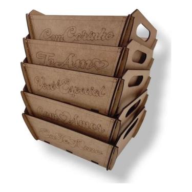 Imagem de Kit 5 Bandejas em MDF com Alças e Frases Gravadas 22x16cm - DoniArts
