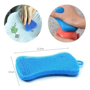 Imagem de Esponja Silicone Lava Louça Multiuso Dupla Face Cozinha Azul - Generic