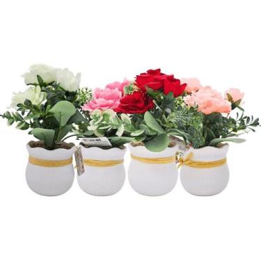 Imagem de Vaso Decorativo com Flores DV80360 22CM com Rosas Branco, Rosa, Vermel