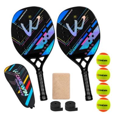 Imagem de Kit 2 Raquetes Beach Tennis Camewin Carbono 3K + 4 Bolinhas, Primewave