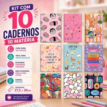 Imagem de Kit 10 Cadernos 10 Matérias Capa Dura A4 Feminino - Nova cadernos
