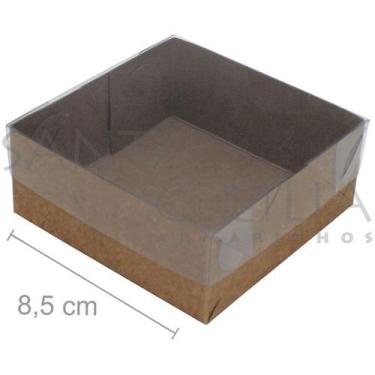 Imagem de Caixa de Papel Kraft com Tampa de PVC Transparente CH07 8,5x8,5x3,5 cm