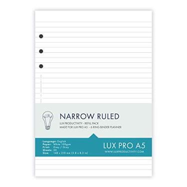 Imagem de LUX PRO Planejador de Produtividade - Organizador de Encadernação - Pacotes de Refil e Adesivos - Compatível com Organizadores de Filofax A5, Lux Pro - Narrow Ruled, A5 Paper (210 x 150mm)
