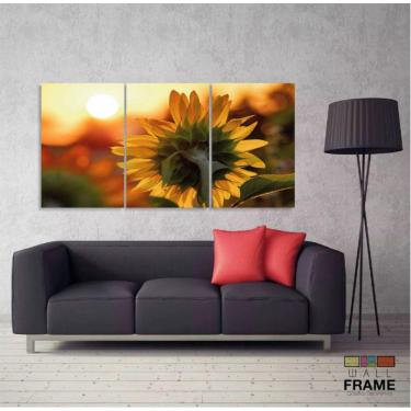 Imagem de Quadro Paisagem Flor Girassol E Pôr Do Sol Natureza Conjunto