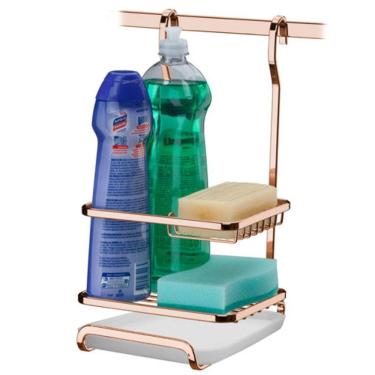 Imagem de Porta Sabão/Detergente/Esponja Rosé Gold para barra cozinha