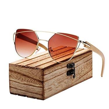 Imagem de Óculos de Sol Feminino BARCUR Estilo Gatinho Design Elegante Hastes Estilo Madeira Pola...