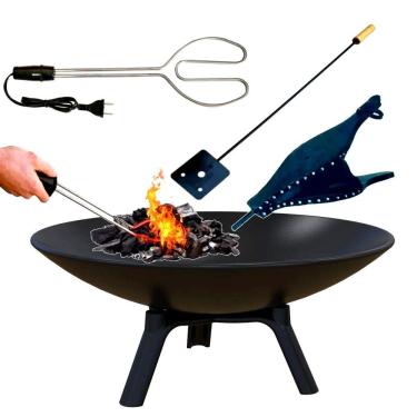 Imagem de Kit Lareira Ferro Preta Acendedor 220v Fole e Espalhador