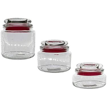 Imagem de Jogo de 3 porta mantimentos redondos em vidro com tampa 250/550/750ml