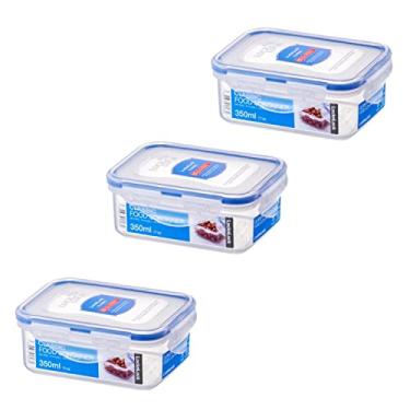 Imagem de Kit Jogo 3 potes vasilha hermético tampa travas retangular porta papinha bebê sem BPA Lock&Lock 350mL
