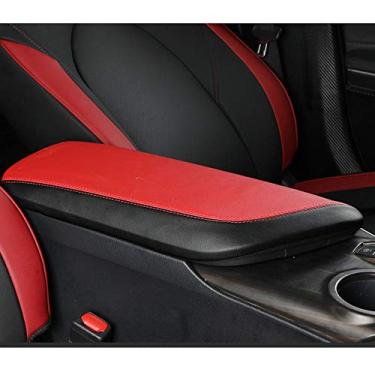 Imagem de XITER Protetor de capa para descanso de braço de carro, 1 peça de almofada de couro para console central central adequado para Toyota Camry 2018-2021, painel central de apoio de braço, acessórios interiores (preto + vermelho)
