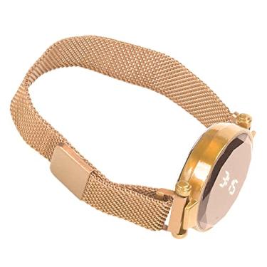 Imagem de Relógio de LED feminino, requintado relógio de LED redondo com brilho, fecho de aleta digital LED design de moda para adultos Rosa ouro