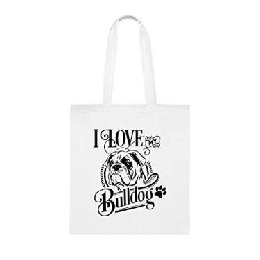 Imagem de I Love My Buldogue, presente de buldogue, aniversário de buldogue bolsa de ombro buldogue, bolsa reutilizável de buldogue, Branco