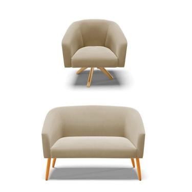 Imagem de Kit 1 Namoradeira E 1 Poltrona Marrom Rato Base Madeira