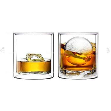 Imagem de Conjunto de vidro de parede dupla Whiskey/Scotch Rocks da Sun's Tea | 150 g | Copos de coquetel e bebida à moda antiga | Copo isolado transparente – Conjunto com 2