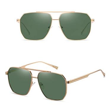 Imagem de Óculos de sol quadrado polarizado designer retrô metal óculos de sol para homens mulheres óculos de condução UV400, C5 ouro verde, tamanho único