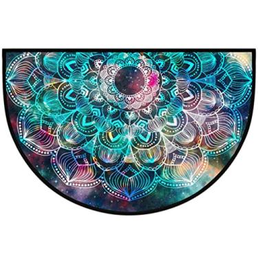 Imagem de Mandala tapete de porta meio redondo para entrada interna, aquarela colorido universo galáxia antiderrapante capachos absorventes antiderrapantes, tapetes de piso semi-círculo resistentes ao desgaste tapetes para cozinha doméstico pátio 60 x 91 cm