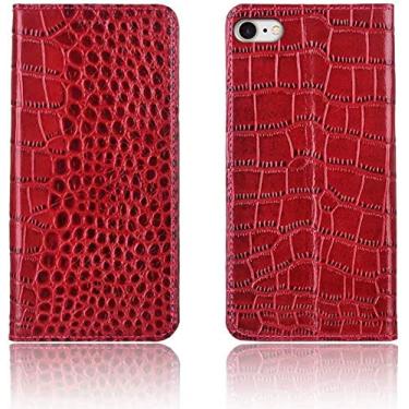Imagem de HOUCY Capa de concha com padrão de crocodilo, carteira de couro com suporte de cartão, fecho magnético, suporte para Apple iPhone SE 2Nd 4,7 polegadas telefone (cor: vermelho)