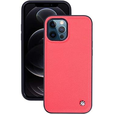 Imagem de RAYESS Capa protetora para iPhone 12 Pro Max 6,7 polegadas, capa de couro genuíno premium super fina capa à prova de choque compatível com iPhone 12 Pro Max (cor: vermelho)