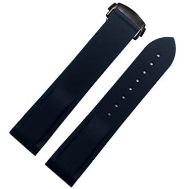 Imagem de AEMALL Extremidade curvada 20 mm 22 mm pulseira de silicone de borracha para relógio Omega At150 Seamaster 007 para pulseira de marca Seiko Mido (Cor: azul escuro preto, tamanho: 20mm)