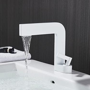 Imagem de Torneiras para lavatório Torneiras para lavatório para lavatório Torneiras misturadoras para banheiro Torneiras de latão quadrada Torneira para lavatório para água quente e fria, tamanho úni