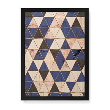 Imagem de Arte Maníacos Quadro Decorativo em Madeira Triangulos Mármore Azul - 23x16,25cm (Moldura caixa em laca preta)