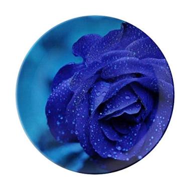 Imagem de Prato de flores de rosas azul escuro decorativo de porcelana salver louça de jantar