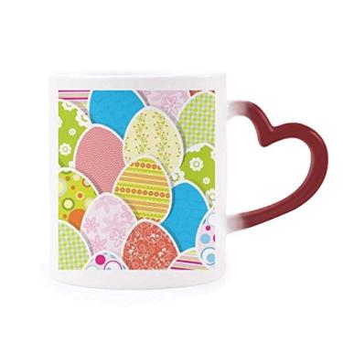 Imagem de Caneca de grés colorida fofa da cultura de ovos sensível ao calor do festival de Páscoa com mudança de cor vermelha