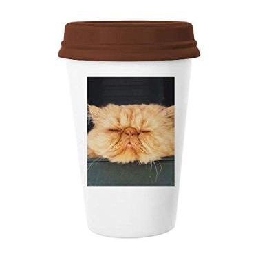 Imagem de Caneca de tiro de gato amarela divertida de animal, copo de cerâmica para copo de café