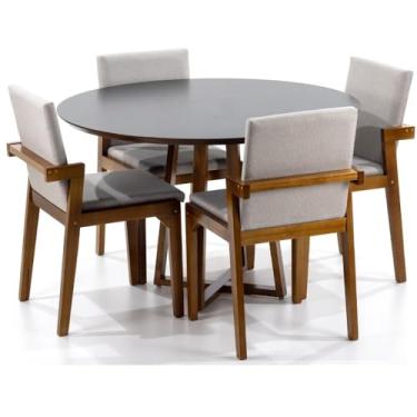 Imagem de Conjunto Mesa de Jantar Redonda Preta Lara Premium 120cm com 4 Cadeiras Estofadas Isabela - Bege