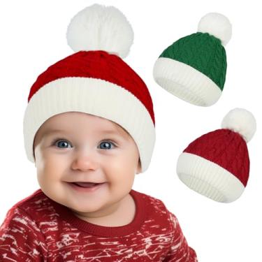 Imagem de American Trends Chapéu de Natal de Papai Noel para crianças, gorro de tricô macio e quente para bebês, branco, verde e vermelho, 6-36 Months