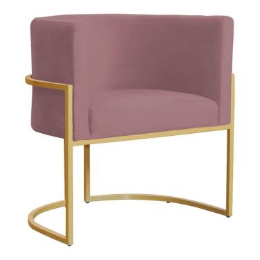 Imagem de Poltrona Decorativa Sala de Estar Luana Base Gold Veludo Rosê - Montanaris Decor