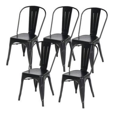 Imagem de Kit 5 Cadeiras Tolix Iron Metal Aço Industrial Preta !!