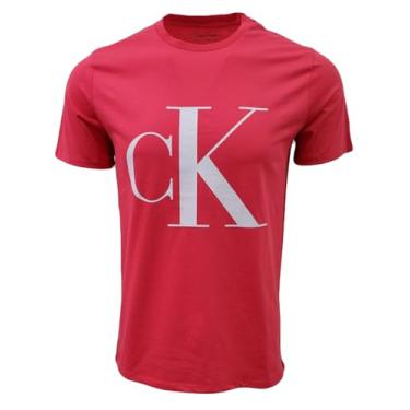 Imagem de Calvin Klein Camiseta masculina com logotipo Big CK, Rosa-choque (branco), G