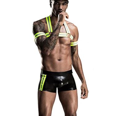 Imagem de Sipumia Conjunto de lingerie sexy para cosplay de bombeiro, smoking, uniforme, bar gay, boate, Preto e verde sem boné, One Size