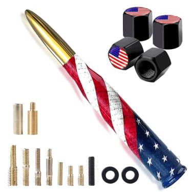 Imagem de Antena curta de caminhão de carro com design de bandeira americana com tampas de haste de válvula para F150 F250 F350 Super Duty Raptor Dodge Ram 1500 2500 3500, acessórios Jeep (ouro)