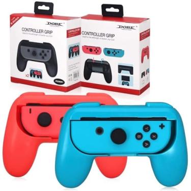 Imagem de Par de Case Suporte Grip De Mão Resistente Proteção Para Controle Manete Compatível com Console Switch (Vermelho e Azul)