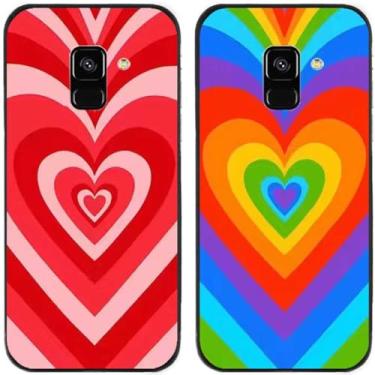 Imagem de 2 peças de capa de celular colorida com estampa de coração de amor TPU gel silicone para Samsung Galaxy todas as séries (Galaxy A5 2018 / A8 2018)