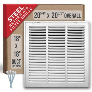 Imagem de Grade de filtro de ar de retorno de aço da HANDUA | Grade de cobertura de duto HVAC para porta de rosto removível para filtro de 2,5 cm, branco, 18"x18", White